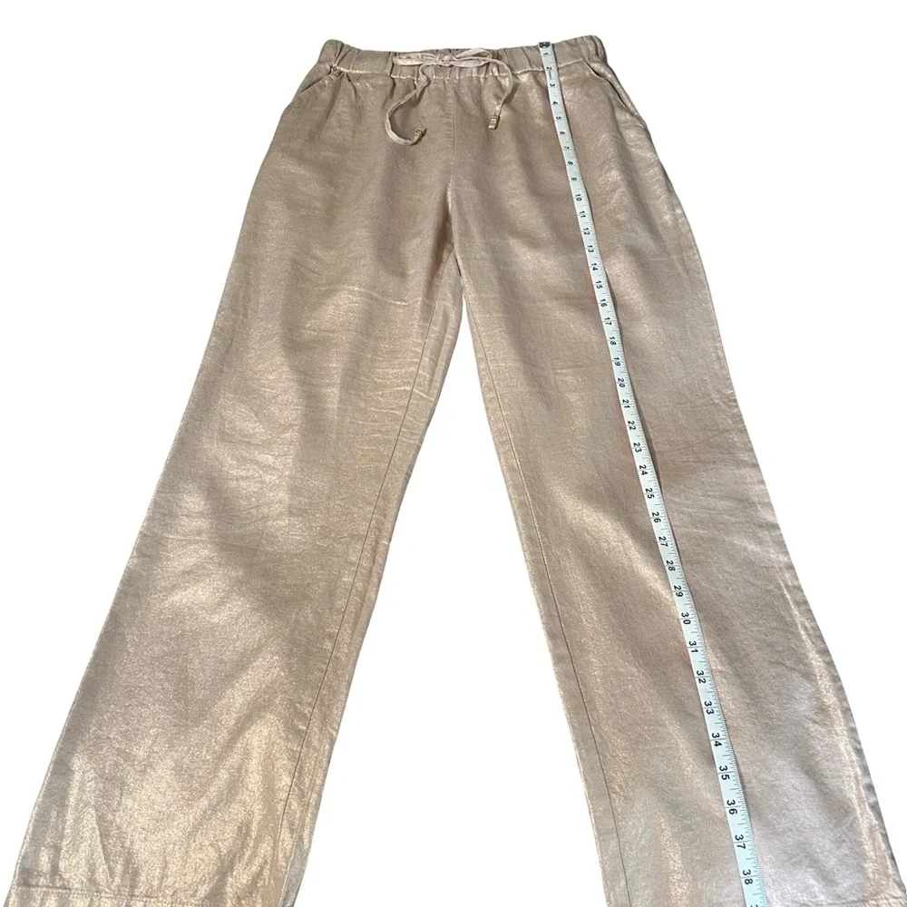 Ellen Tracy Rose Gold Metallic Linen Blend Wide Leg
Drawstring Pants Small - Picture 5 of 7